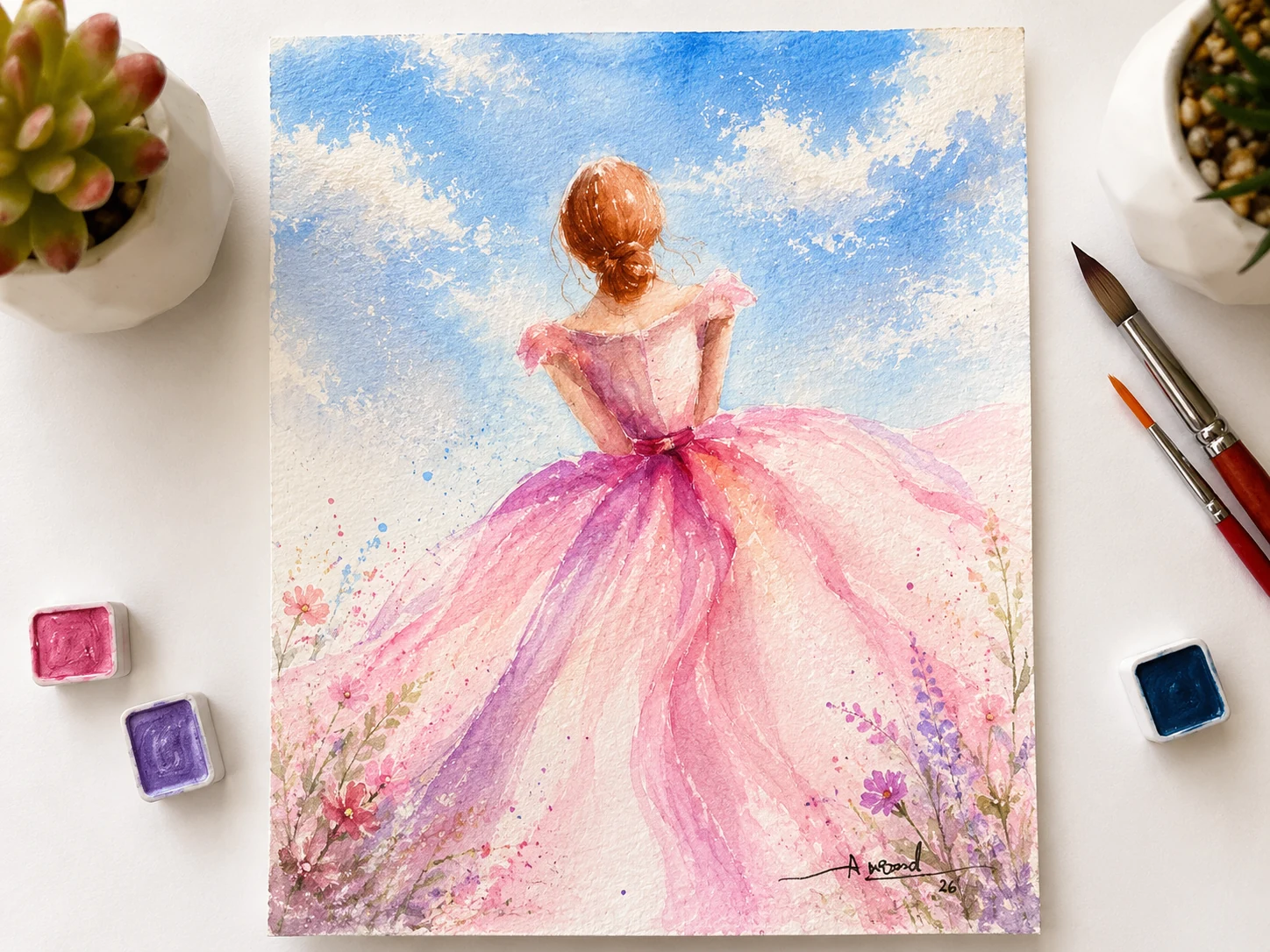 Ballerina — original watercolour painting by Anne-Marie Bond