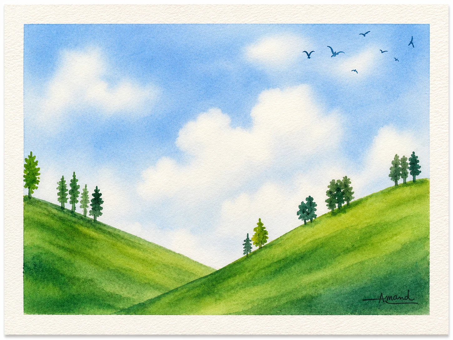 Rolling Hills — original watercolour painting by Anne-Marie Bond