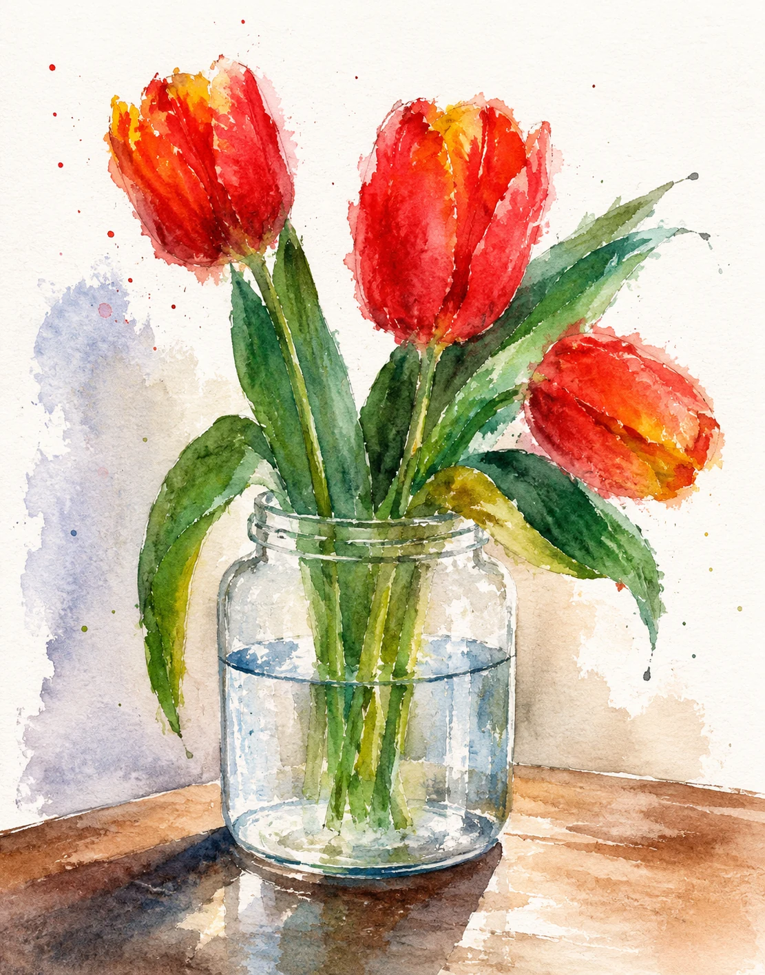 Tulips in Glass — original watercolour painting by Anne-Marie Bond