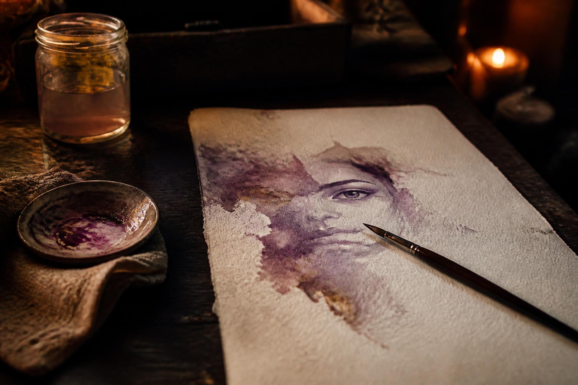 Anne-Marie Bond painting watercolour in candlelight